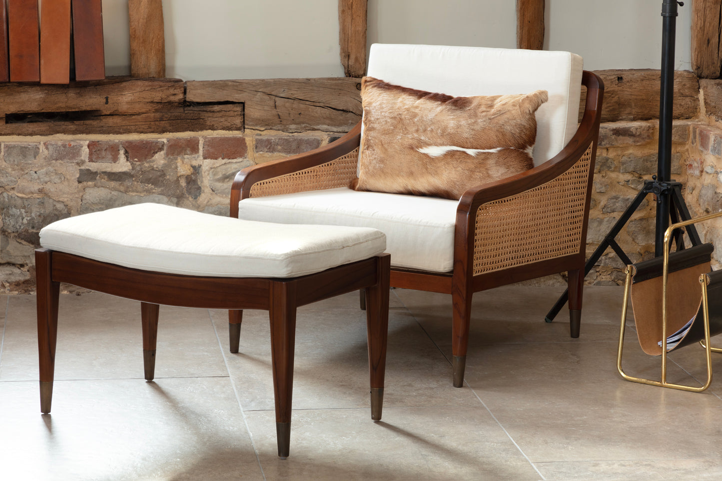 Safari Cane and Brass Armchair